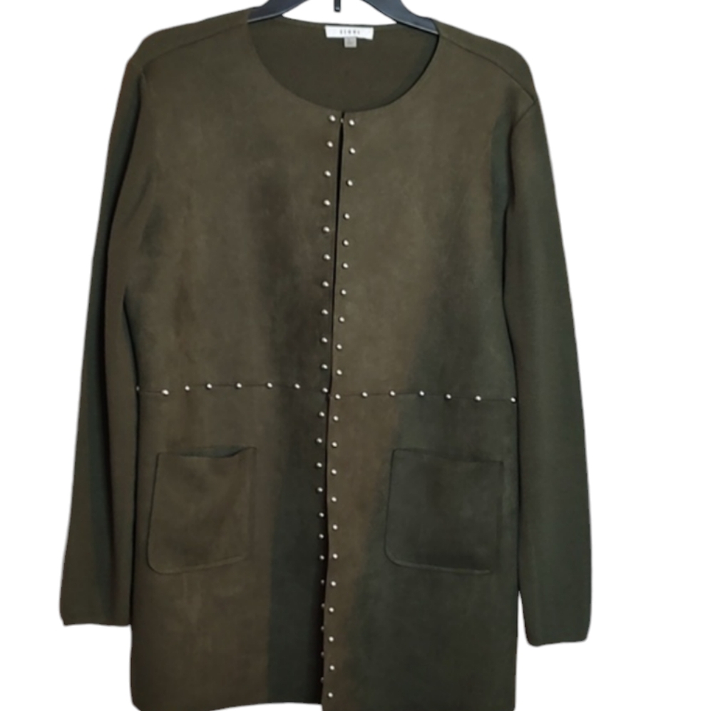Avocado Green Sioni Hip Length Faux Suede Jacket W/ Silver Studs sz Large
